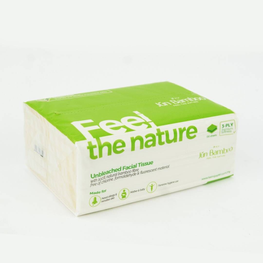 [MPLUS] Jun Bamboo Unbleached Facial Tissue Single Pack (130 Pulls * 3 Ply)