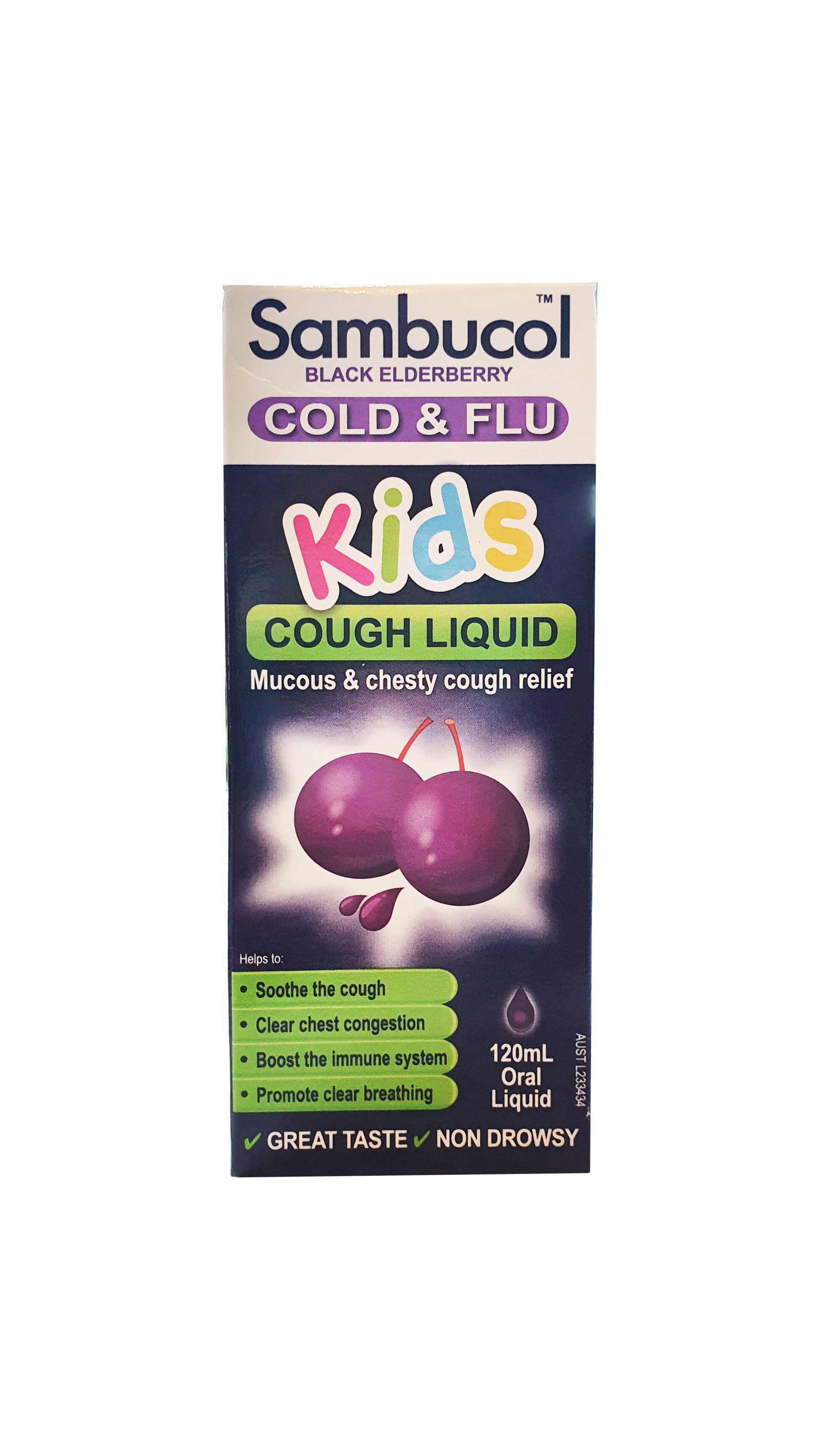 SAMBUCOL BLACK ELDERBERRY KIDS COLD & FLU COUGH LIQUID 120ML